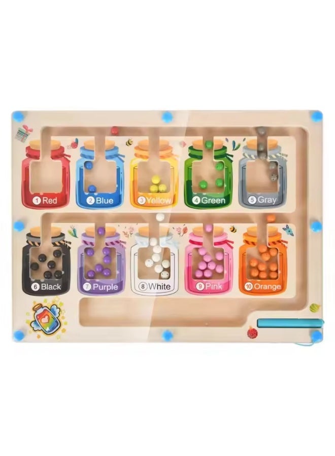 Capstro Wooden Magnetic Bead Maze Board – Kids Color Sorting & Counting Puzzle with Magnetic Pen, Drift Bottle Theme | Montessori Learning Toy for Focus & Coordination – Drift Bottle Magnetic Maze - Image 1