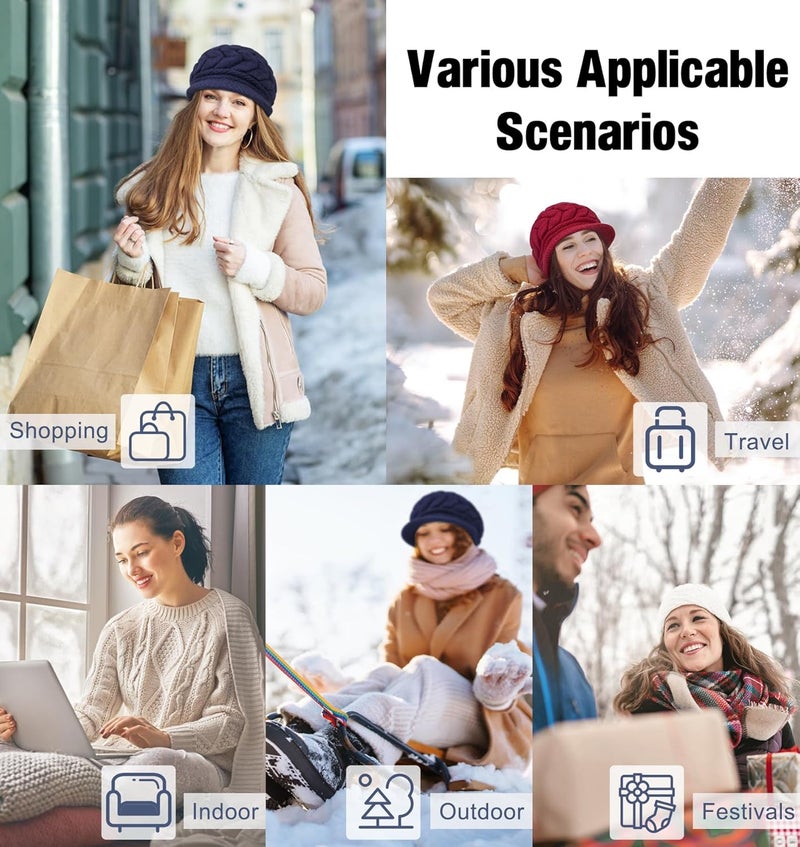 YSense 2 Pack Womens Winter Hats Warm Knit Hat Slouchy Beanie Cap with Brim Gifts - Image 5