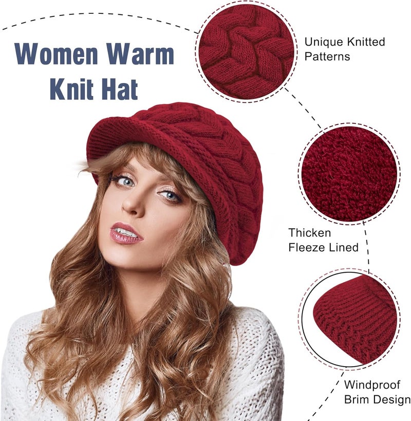 YSense 2 Pack Womens Winter Hats Warm Knit Hat Slouchy Beanie Cap with Brim Gifts - Image 3