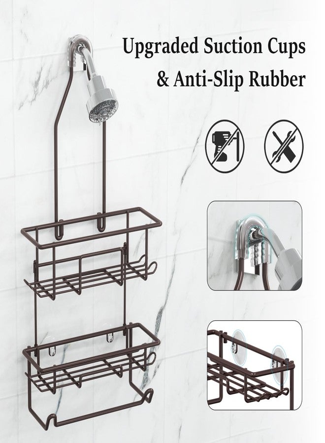 TreeLen Shower Caddy Hanging over Shower Head Rust Roof Shower Organizer with 10 Hooks for Razor Shampoo Holder Bathroom Shower Rack Storage Shelf with Towel Bar - Bronze - Image 3