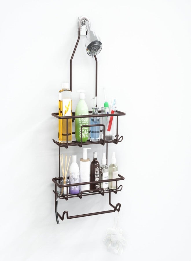 TreeLen Shower Caddy Hanging over Shower Head Rust Roof Shower Organizer with 10 Hooks for Razor Shampoo Holder Bathroom Shower Rack Storage Shelf with Towel Bar - Bronze - Image 1