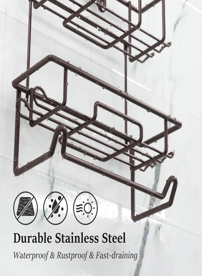 TreeLen Shower Caddy Hanging over Shower Head Rust Roof Shower Organizer with 10 Hooks for Razor Shampoo Holder Bathroom Shower Rack Storage Shelf with Towel Bar - Bronze - Image 4