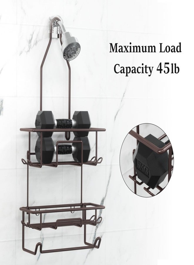 TreeLen Shower Caddy Hanging over Shower Head Rust Roof Shower Organizer with 10 Hooks for Razor Shampoo Holder Bathroom Shower Rack Storage Shelf with Towel Bar - Bronze - Image 5