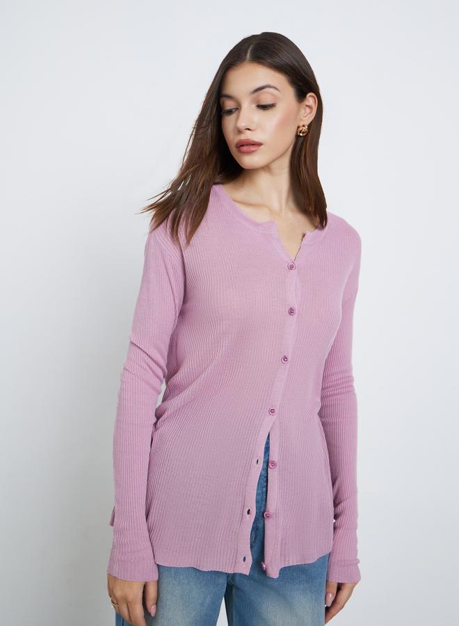 Styli Button Down Long Sleeve Ribbed Top - Image 3