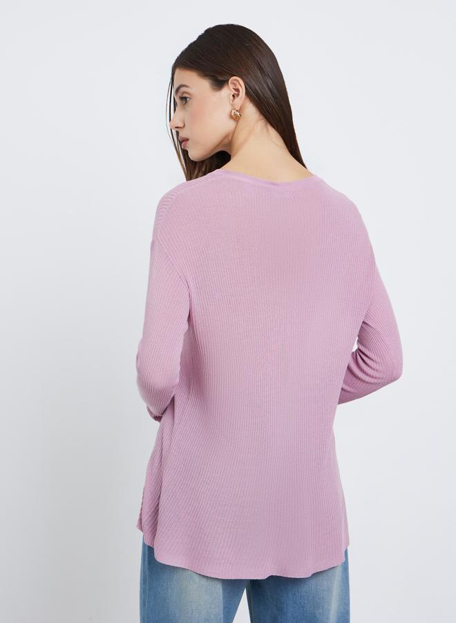 Styli Button Down Long Sleeve Ribbed Top - Image 5