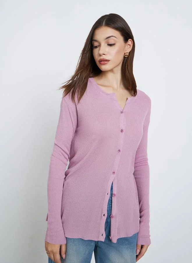 Styli Styli Button Down Long Sleeve Ribbed Top