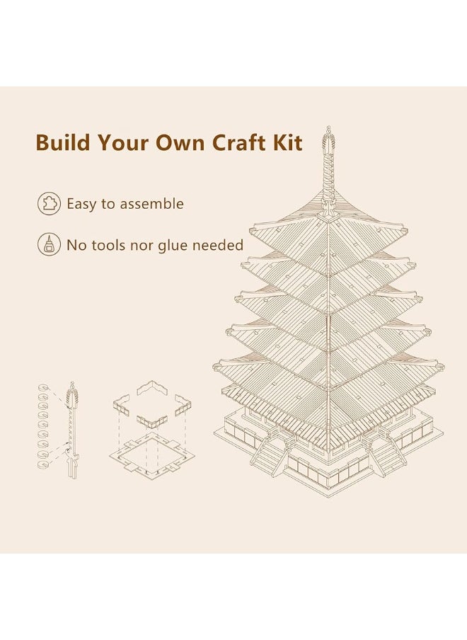 Robotime ROBOTIME 3D Puzzle Wooden Craft Kits for Adults DIY Model Building Kit Best Gift for Kids (Five-Storied Pagoda)  - Image 1