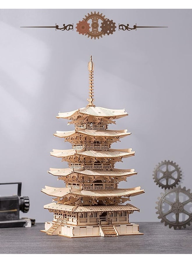 Robotime ROBOTIME 3D Puzzle Wooden Craft Kits for Adults DIY Model Building Kit Best Gift for Kids (Five-Storied Pagoda)  - Image 3