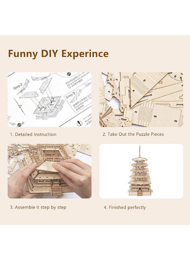 Robotime ROBOTIME 3D Puzzle Wooden Craft Kits for Adults DIY Model Building Kit Best Gift for Kids (Five-Storied Pagoda)  - Image 2