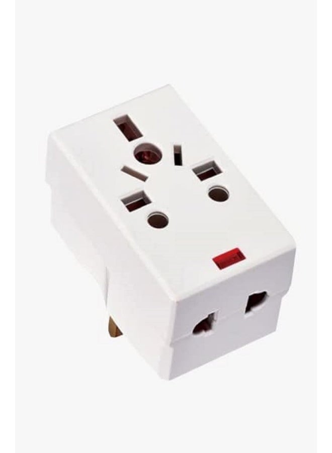 Melfi 03 Way Adapter With Square-Pin, Universal Socket With Light And 13A Fuse - 3 Pin Plug Adapter - Image 1