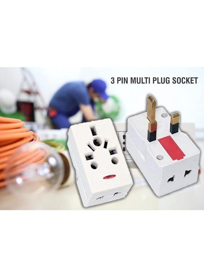 Melfi 03 Way Adapter With Square-Pin, Universal Socket With Light And 13A Fuse - 3 Pin Plug Adapter - Image 2