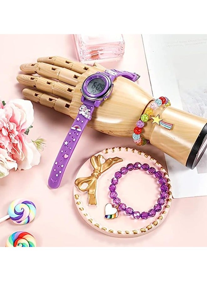 Excefore Kids Unicorn Watch and Unicorn Bracelet Kids Digital Watch 3D Waterproof Toddler 7 Color Lights Watch with Alarm Stopwatch Unicorns Kids Gifts for 3-10 Year Girls 3 Pieces (Purple) - Image 5