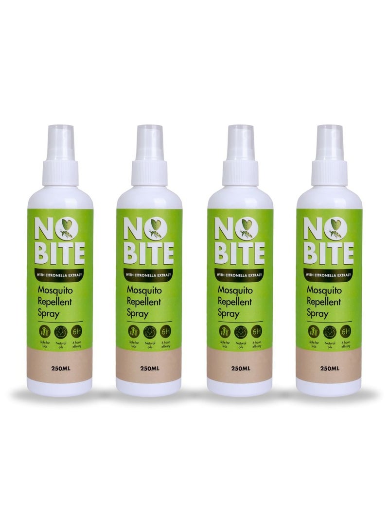 No Bite Mosquito Repellent Spray, Plant-Based with Citronella Extract, DEET-Free, Long-Lasting Protection, Alcohol-Free & Non-Staining Formula Safe for Kids, Pack of 4 x 250 ML - Image 1