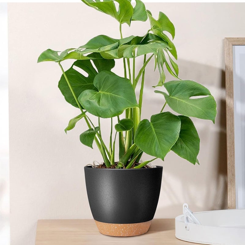 GARDIFE Plant Pots Set of 2 Pack 8 inch,Planters for Indoor Plants with Drainage Holes, Modern Decorative Flower Pots for All House Plants, Flowers, Black&Brown - Image 4