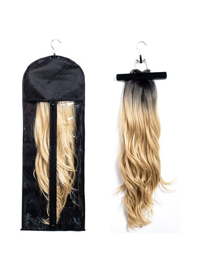 RJMBMUP 1 Pack Extra Long Hair Extension Holder Wig Storage Bag With Hanger Hairpieces Ponytail Bundles Storage Carrier Case For Store Style Hair Travel Hair Extensions Bag Black Color - Image 1