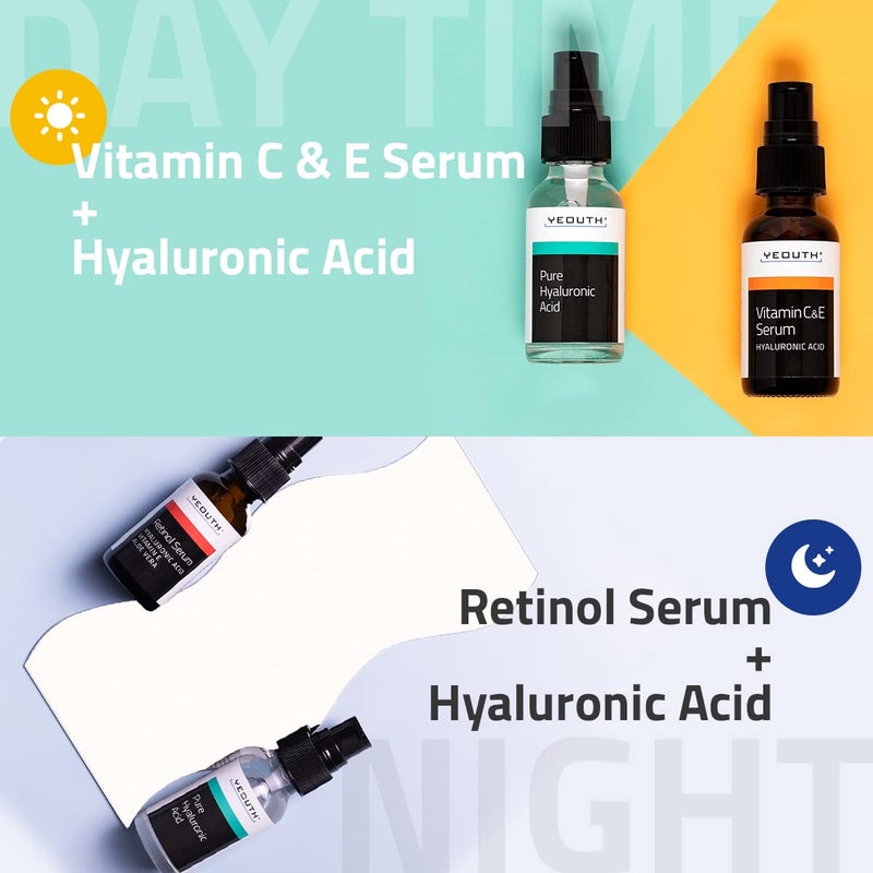YEOUTH Skin Care Set: Retinol Serum for Face, Vitamin C and Hyaluronic Acid Serum, Face Care Kit that Targets Appearance of Uneven Uneven Skin and Dryness 3x1 oz - Image 5