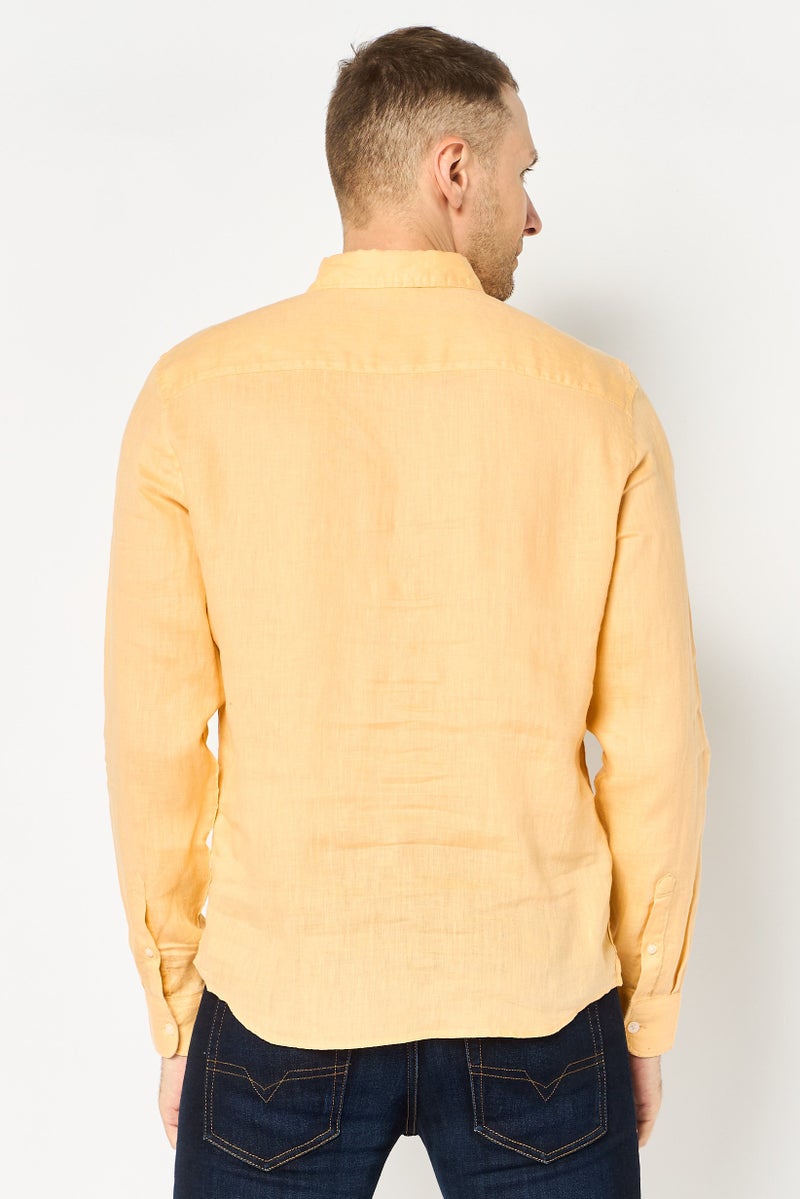 Celio Men Regular Fit Long Sleeve Solid Casual Shirt, Light Orange - Image 3