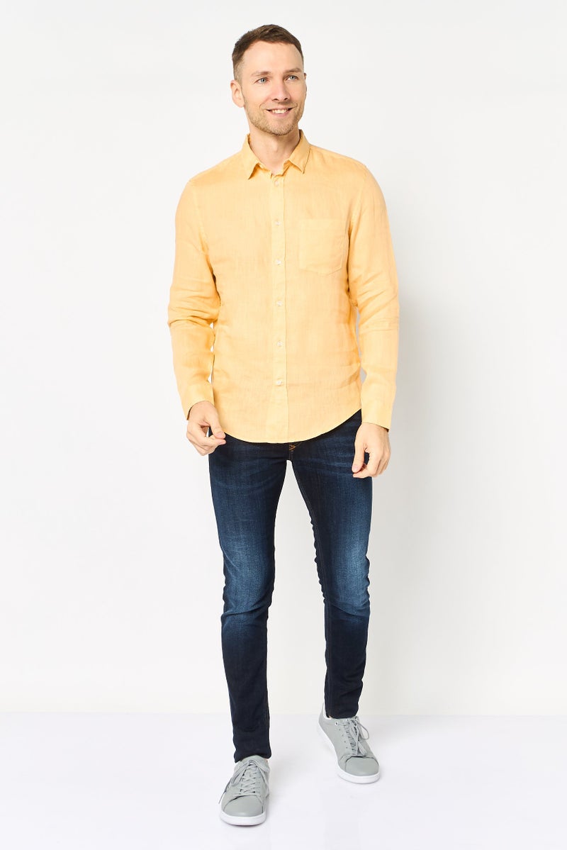 Celio Men Regular Fit Long Sleeve Solid Casual Shirt, Light Orange - Image 4