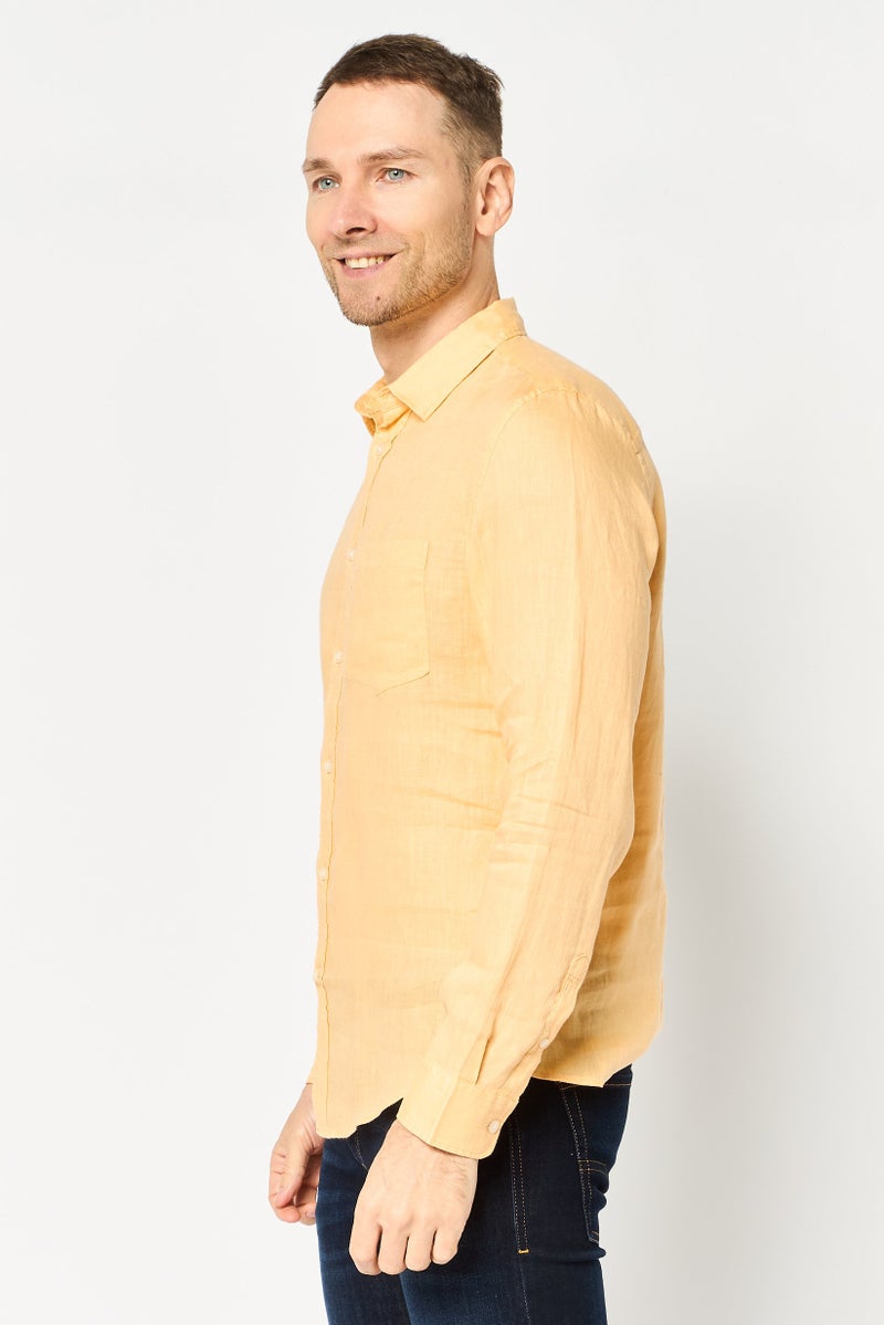 Celio Men Regular Fit Long Sleeve Solid Casual Shirt, Light Orange - Image 2