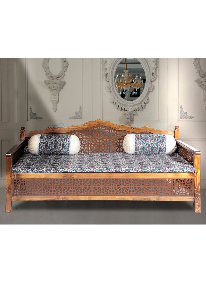 mahome 5 Seater Handcrafted Arabic Solid Wood Sofa – Traditional Carved Design with Cushions and mattress. sutable for living room sofa, garden furniture.(Pine Wood, 100 * 200)  - Image 1