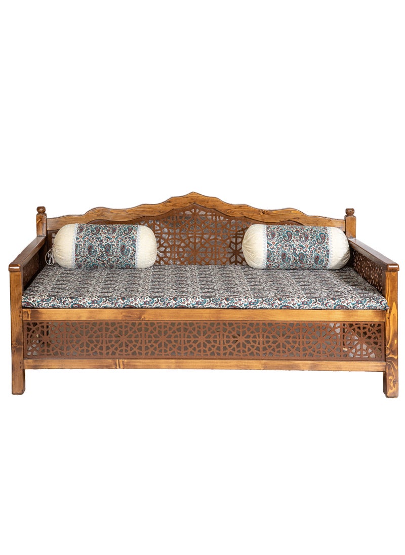 mahome 5 Seater Handcrafted Arabic Solid Wood Sofa – Traditional Carved Design with Cushions and mattress. sutable for living room sofa, garden furniture.(Pine Wood, 100 * 200)  - Image 2
