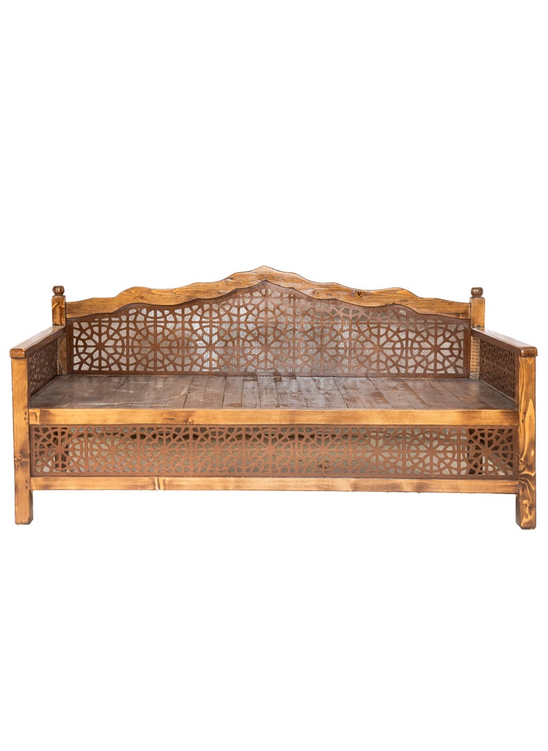 mahome 5 Seater Handcrafted Arabic Solid Wood Sofa – Traditional Carved Design with Cushions and mattress. sutable for living room sofa, garden furniture.(Pine Wood, 100 * 200)  - Image 3