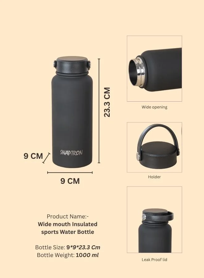 Casa Quesera  SNAPTRON® Wide mouth 1000ml Insulated Sports Water Bottle – Large Capacity, Portable, Leakproof with Anti-Slip Bottom  | Best Price UAE