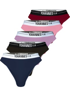 Yohannes Club Yohannesclub, Women, Elastic Belt Brazilian Panties, 5-Pack, Powder, Lilac, Claret Red, Navy Blue, Black  - Image 1