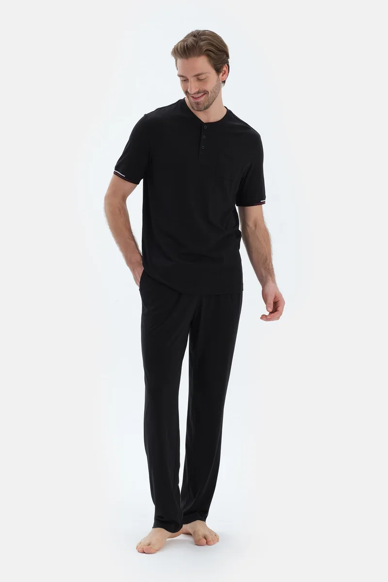 dagi T-shirt & Trousers Pajama Set Crew Neck Cotton Blend Mid Rise Regular/Classic Fit Sleepwear