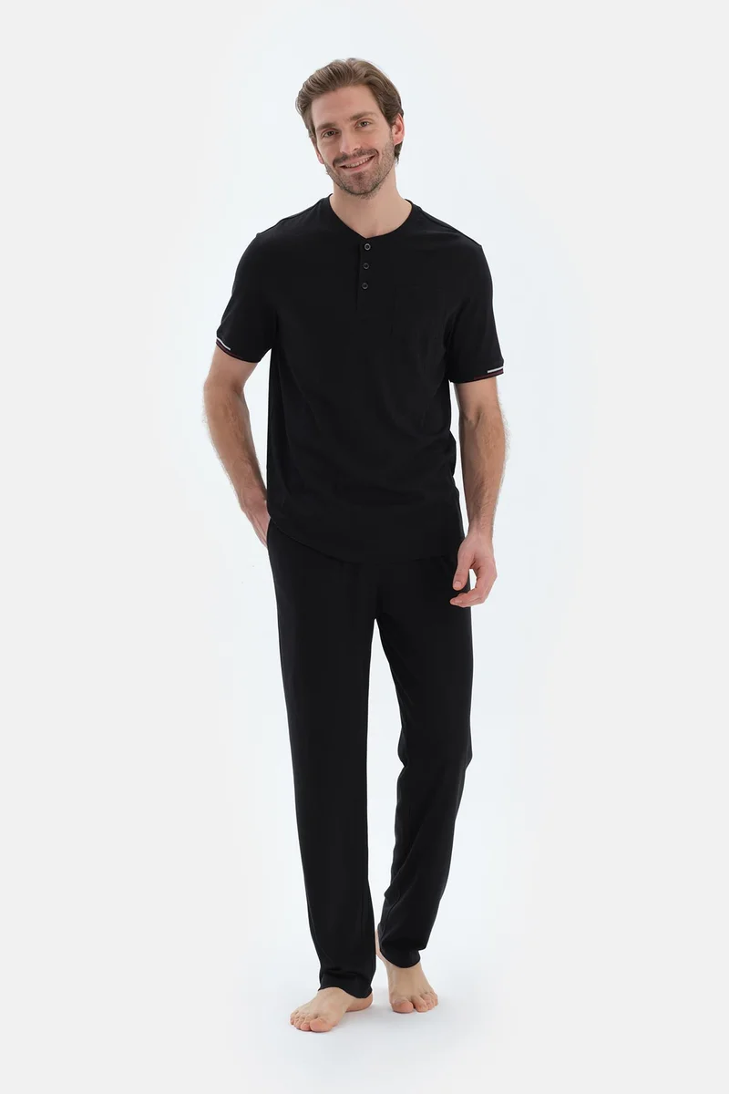 dagi T-shirt & Trousers Pajama Set Crew Neck Cotton Blend Mid Rise Regular/Classic Fit Sleepwear