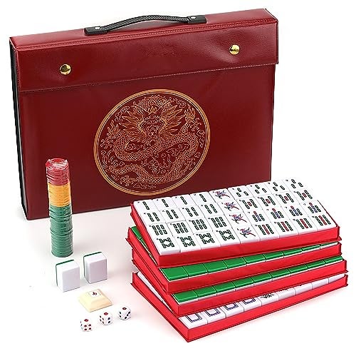 Mose Cafolo Chinese Mahjong Set XLarge 146 Numbered Melamine 15 Large Size Tile with Carrying Travel Case English Manual Pro Complete Mahjongg Game Set Majiang Mah Jongg - Image 1