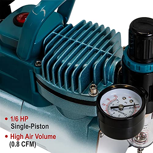 Master Airbrush Model TC-40 Air Brush Compressor Kit - Cool Runner Professional Single-Piston Airbrush Compressor with Regulator, Gauge, Water Trap Filter, 2 Holders & Air Hose - Image 4
