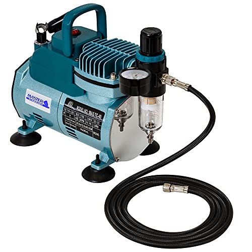 Master Airbrush Model TC-40 Air Brush Compressor Kit - Cool Runner Professional Single-Piston Airbrush Compressor with Regulator, Gauge, Water Trap Filter, 2 Holders & Air Hose - Image 1