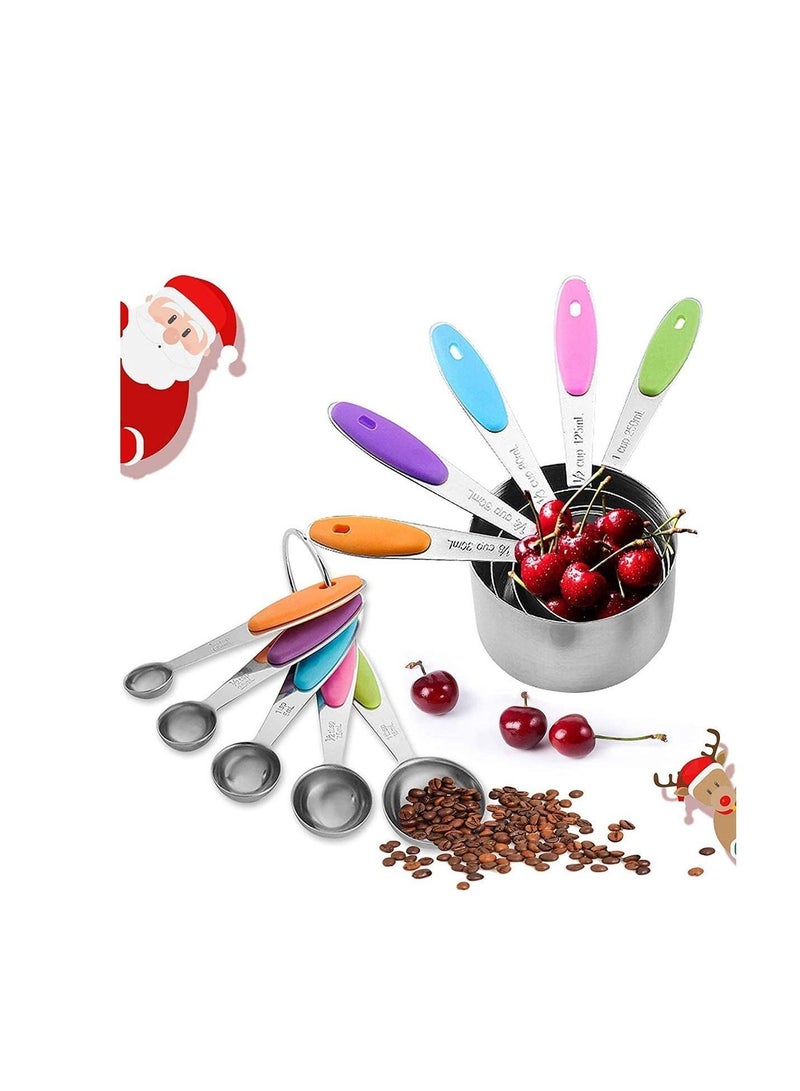 NIBEMINENT Measuring Cups and Spoons Set in Stainless Steel for Cooking & Baking, Upgraded Thickness Rainbow Color Handle, First Choice For Kitchen Baking10 Piece - Image 1