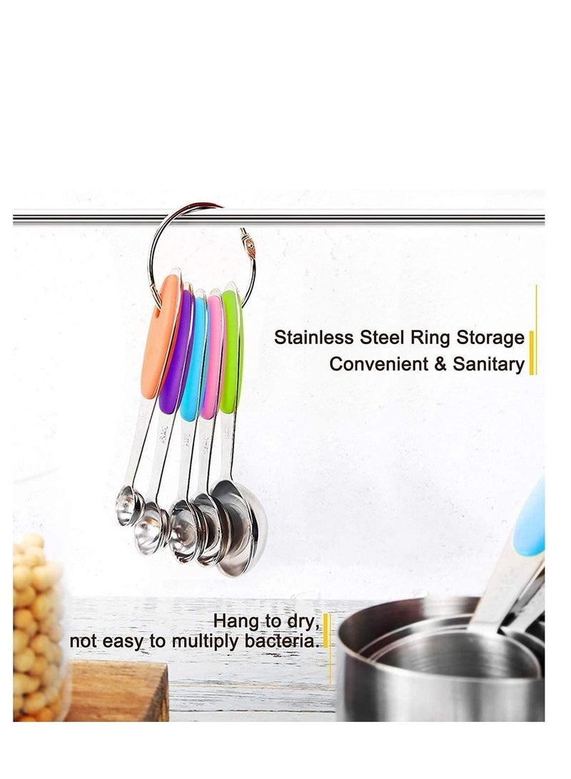 NIBEMINENT Measuring Cups and Spoons Set in Stainless Steel for Cooking & Baking, Upgraded Thickness Rainbow Color Handle, First Choice For Kitchen Baking10 Piece - Image 3