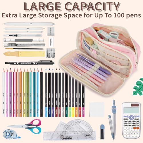 Bunnychill Large Capacity Pencil Case with Compartments, School Pencil Bags with Zipper, Big Storage Pen Bag for Teen Girl Boy Men Women, Adult Stationery Pen Bag for School College and Office - Image 3