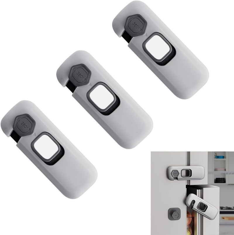 VENEXA Child Safety Strap Locks, 3 Pieces Child Safety Cupboard Door Strap Locks with Strong Adhesive for Fridge,Cabinets,Drawers and Dishwasher-No Tools Needed No Drilling [3 Pack] - Image 1