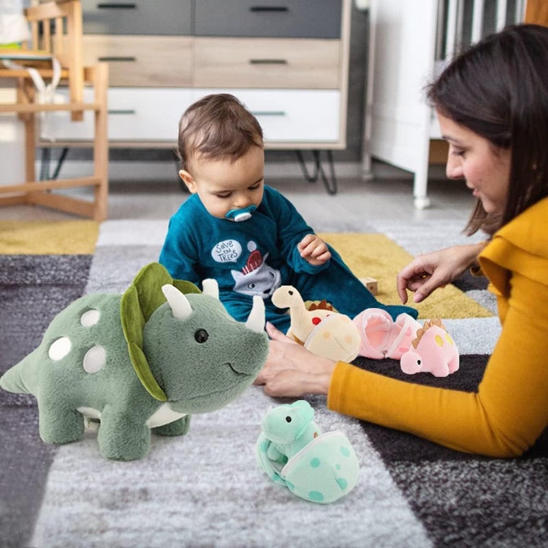 MorisMos 45 cm Dino Cuddly Toy XXL, Giant Triceratops Cuddly Toys with 3 Babies in the Belly, Soft Filled Dinosaur Stuffed Toy Cushion Doll Birthday Gifts for Children - Image 5