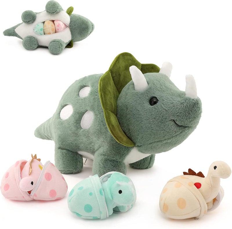 MorisMos 45 cm Dino Cuddly Toy XXL, Giant Triceratops Cuddly Toys with 3 Babies in the Belly, Soft Filled Dinosaur Stuffed Toy Cushion Doll Birthday Gifts for Children - Image 3