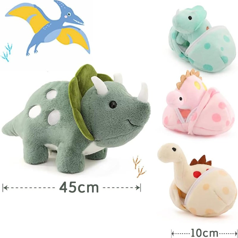 MorisMos 45 cm Dino Cuddly Toy XXL, Giant Triceratops Cuddly Toys with 3 Babies in the Belly, Soft Filled Dinosaur Stuffed Toy Cushion Doll Birthday Gifts for Children - Image 2