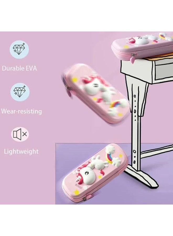 3D EVA Cartoon Pencil Case, Waterproof Large-Capacity Pen Holder With Three-Layer Storage, Mesh Pocket And Pen Slot, Durable Stationery Organizer Box For School Supplies (Purple, Uincorn) - Image 1