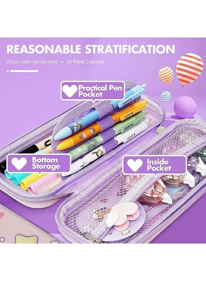 3D EVA Cartoon Pencil Case, Waterproof Large-Capacity Pen Holder With Three-Layer Storage, Mesh Pocket And Pen Slot, Durable Stationery Organizer Box For School Supplies (Purple, Uincorn) - Image 5