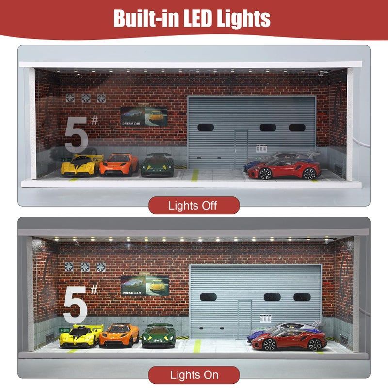 Saichotoy Display Case for Hot Wheels: Stackable Parking Garage for 1/64 Scale Matchbox Toy Car, FoamBoard Storage for Monster Trucks with LED Light and Acrylic Cover, Repair Store - Image 5