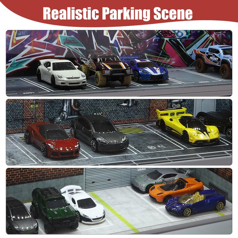 Saichotoy Display Case for Hot Wheels: Stackable Parking Garage for 1/64 Scale Matchbox Toy Car, FoamBoard Storage for Monster Trucks with LED Light and Acrylic Cover, Repair Store - Image 3