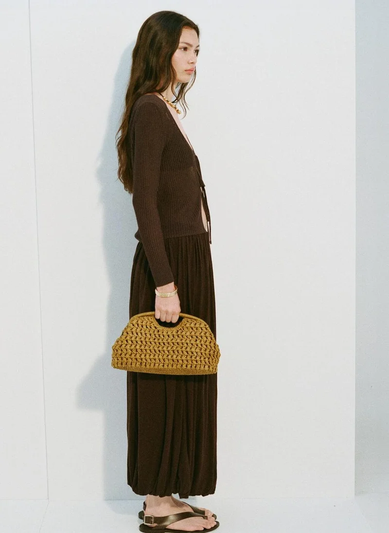 MANGO Natural Fiber Clutch Bag