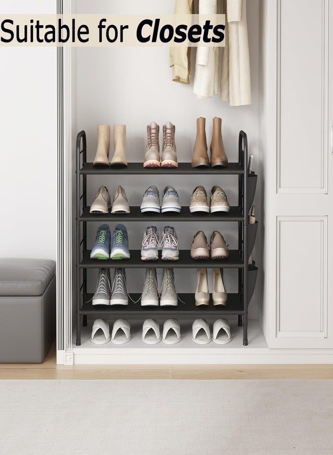 SUOERNUO Shoe Rack Storage Organizer 4 Tier Free Standing Metal Shoe Shelf Compact Shoe Organizer with Side Bag for Entryway Closet Bedroom,Black - Image 5