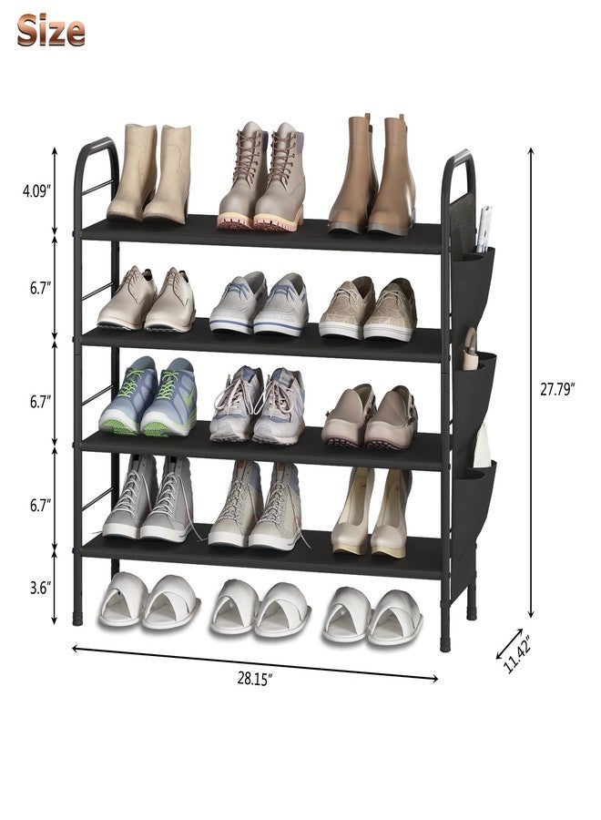 SUOERNUO Shoe Rack Storage Organizer 4 Tier Free Standing Metal Shoe Shelf Compact Shoe Organizer with Side Bag for Entryway Closet Bedroom,Black - Image 3