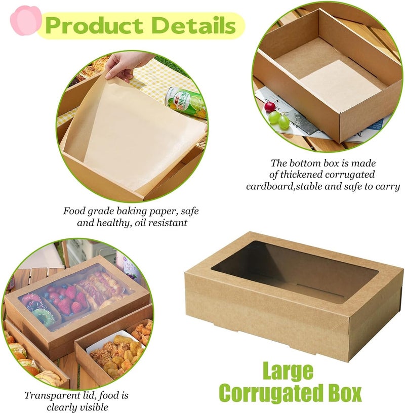 YankMooM 6 Pack Brown Cake Boxes with Window,30 x 20 x 7cm Cardboard Bakery Boxes Kraft Cookie Boxes Gift Warpping Box with Display for Packing - Image 3
