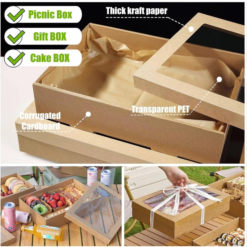 YankMooM 6 Pack Brown Cake Boxes with Window,30 x 20 x 7cm Cardboard Bakery Boxes Kraft Cookie Boxes Gift Warpping Box with Display for Packing - Image 4