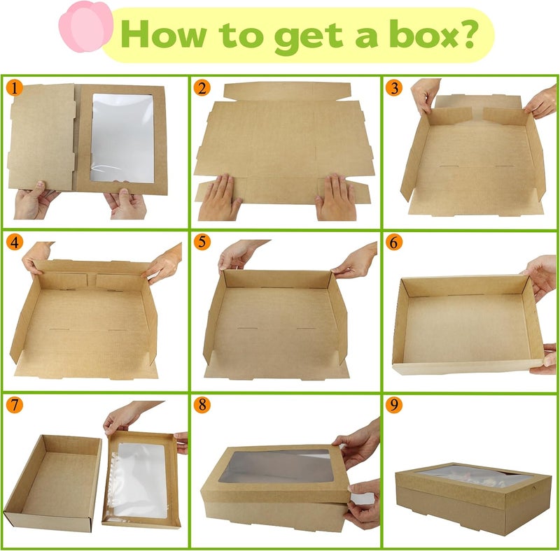 YankMooM 6 Pack Brown Cake Boxes with Window,30 x 20 x 7cm Cardboard Bakery Boxes Kraft Cookie Boxes Gift Warpping Box with Display for Packing - Image 5
